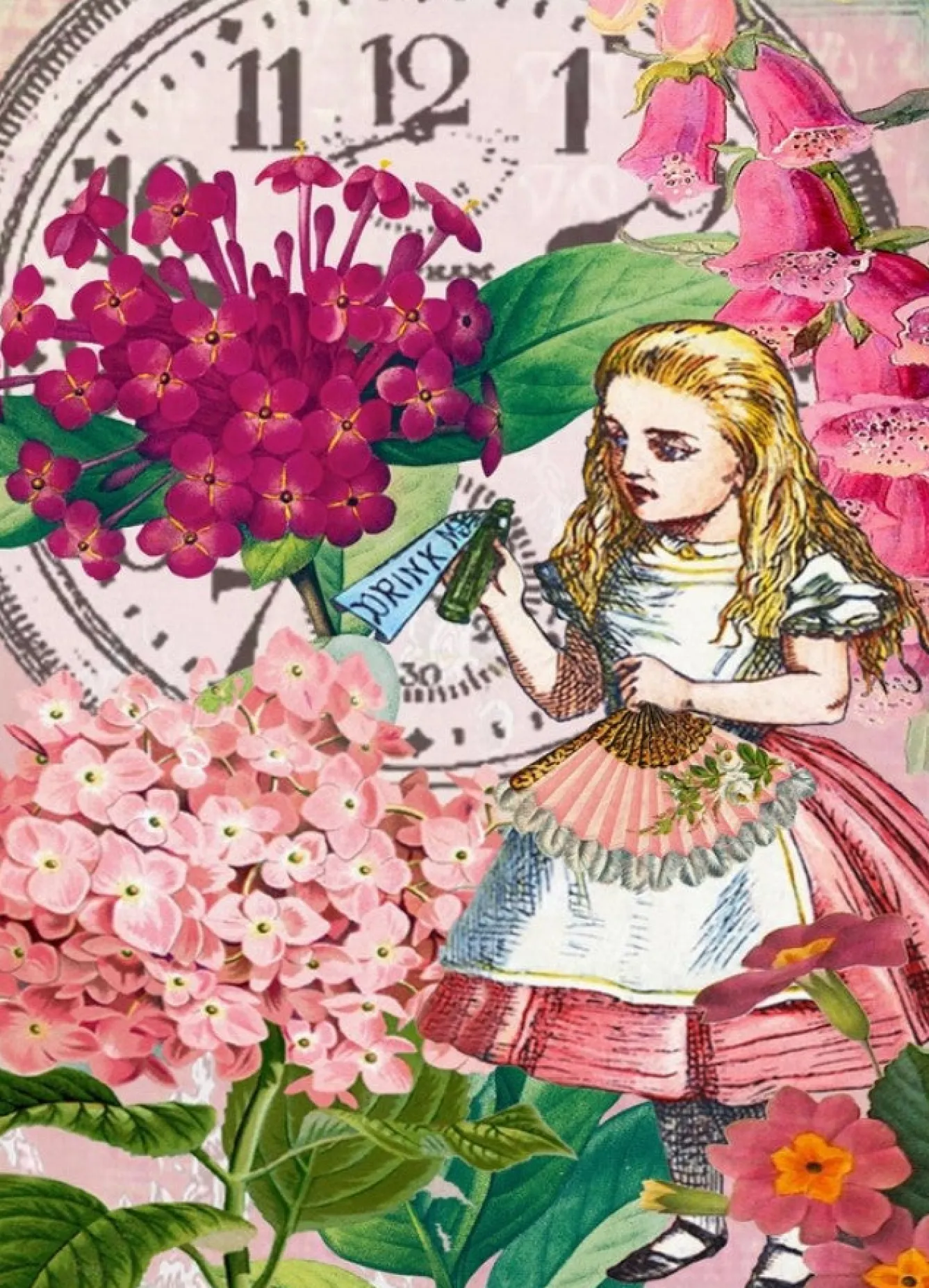 Madame Treacle Alice in Wonderland-Pink Flowers Greetings Card- Greeting Cards