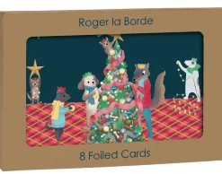 Roger La Borde Animals Dressing Tree Gold Foil Christmas Petite Card Pack- Christmas Decorations|Christmas Cards