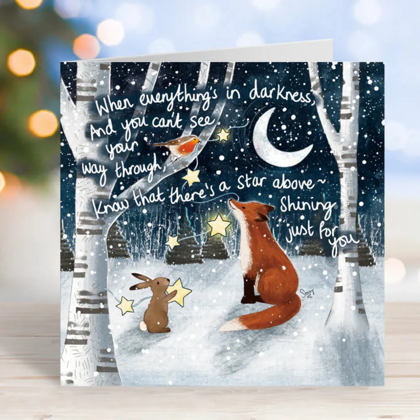 Fox Under The Moon 'A Star Above' Greeting Card- Christmas Cards