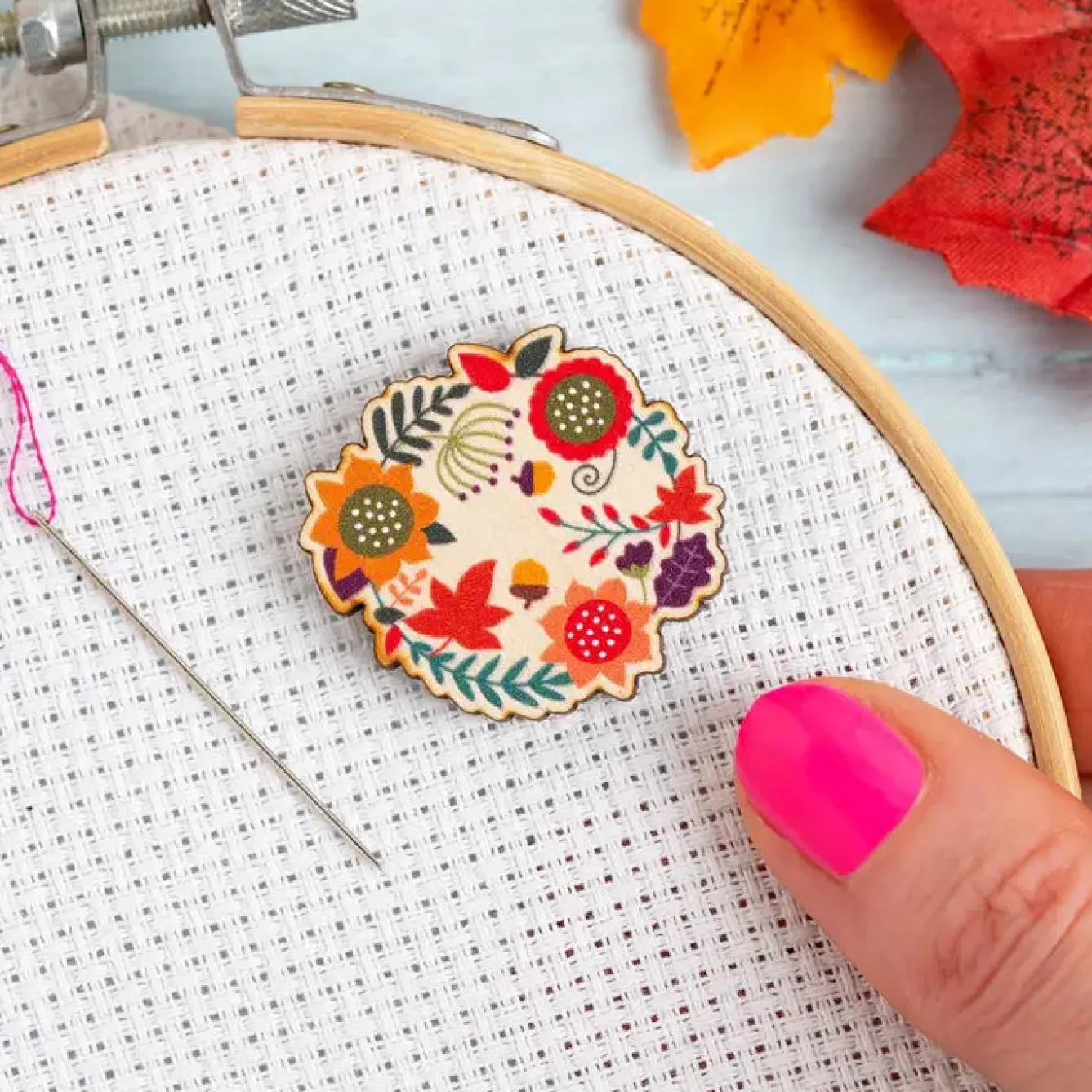 Hawthorn Handmade Autumn Leaves Magnetic Needle Holder- Crafts
