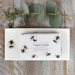 Toasted Crumpet Bee Bone China Rectangular Soap Dish- Soaps & Lotions|Serving Plates & Boards