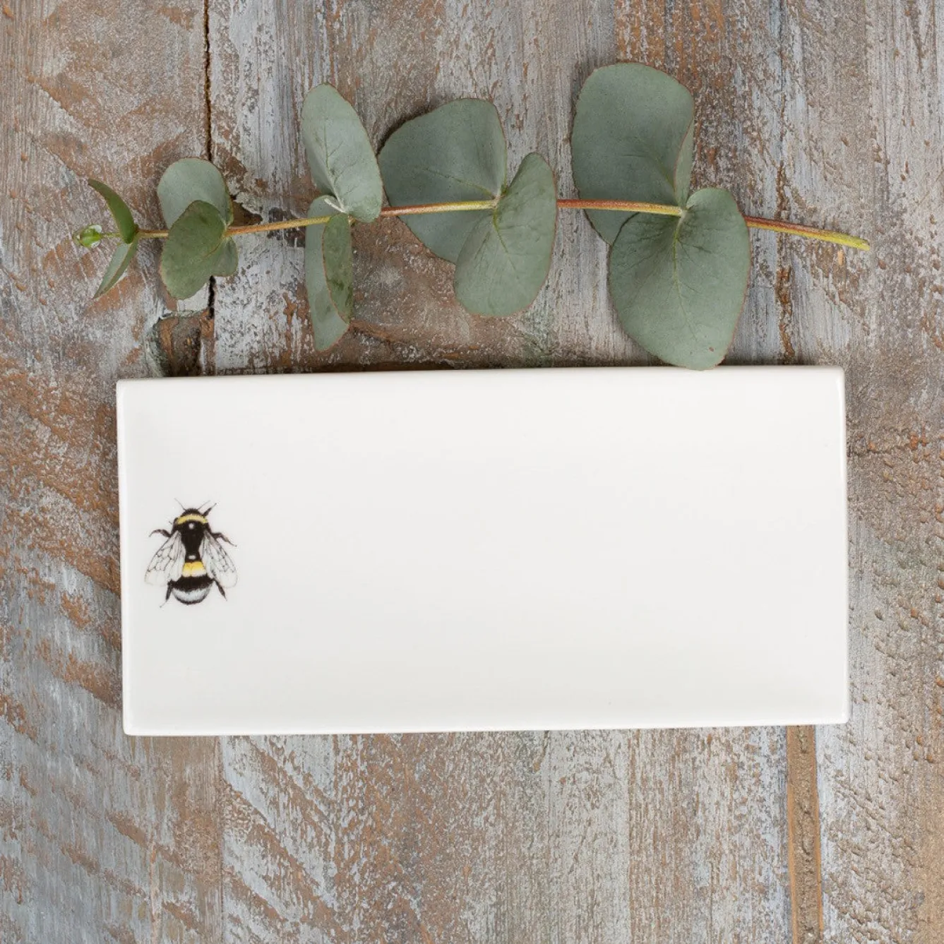 Toasted Crumpet Bee Bone China Rectangular Soap Dish- Soaps & Lotions|Serving Plates & Boards
