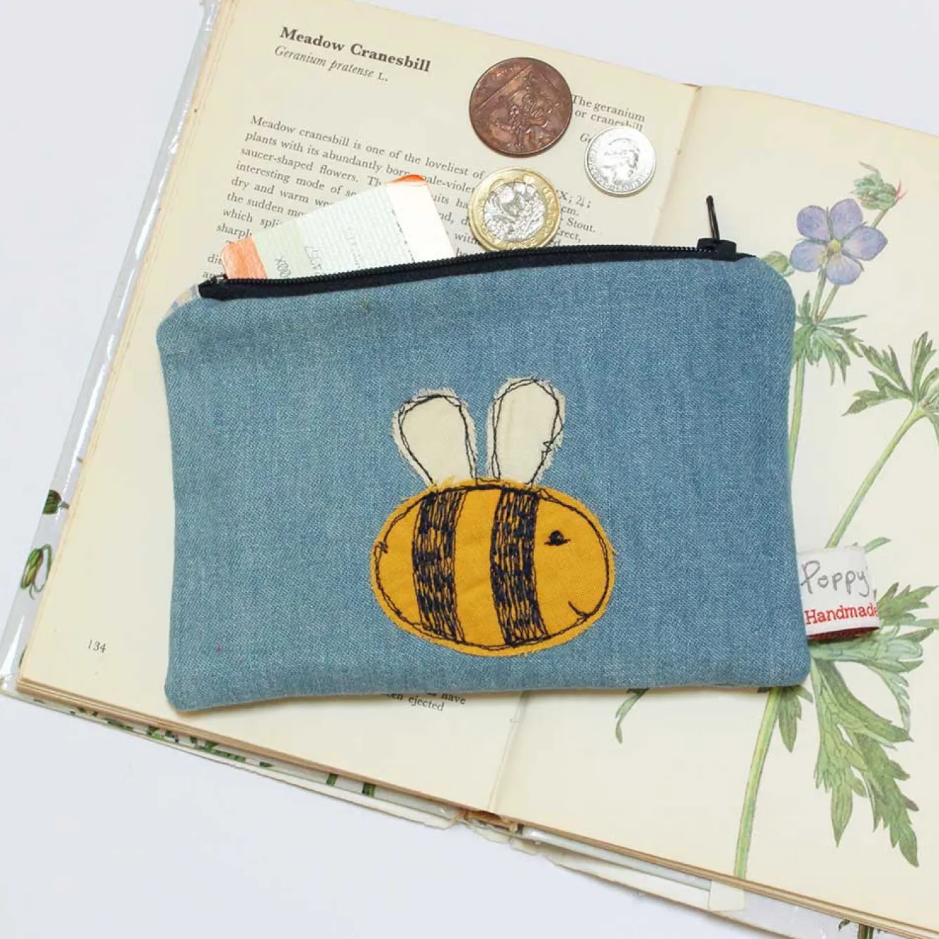 Poppy Treffry Bee Embroidered Flat CoinPurse- Storage|Bags
