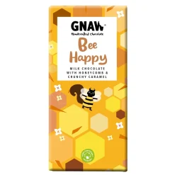 Gnaw Chocolate Bee Happy Milk Chocolate with Honeycomb & Crunchy Caramel Chocolate Bar- Chocolate