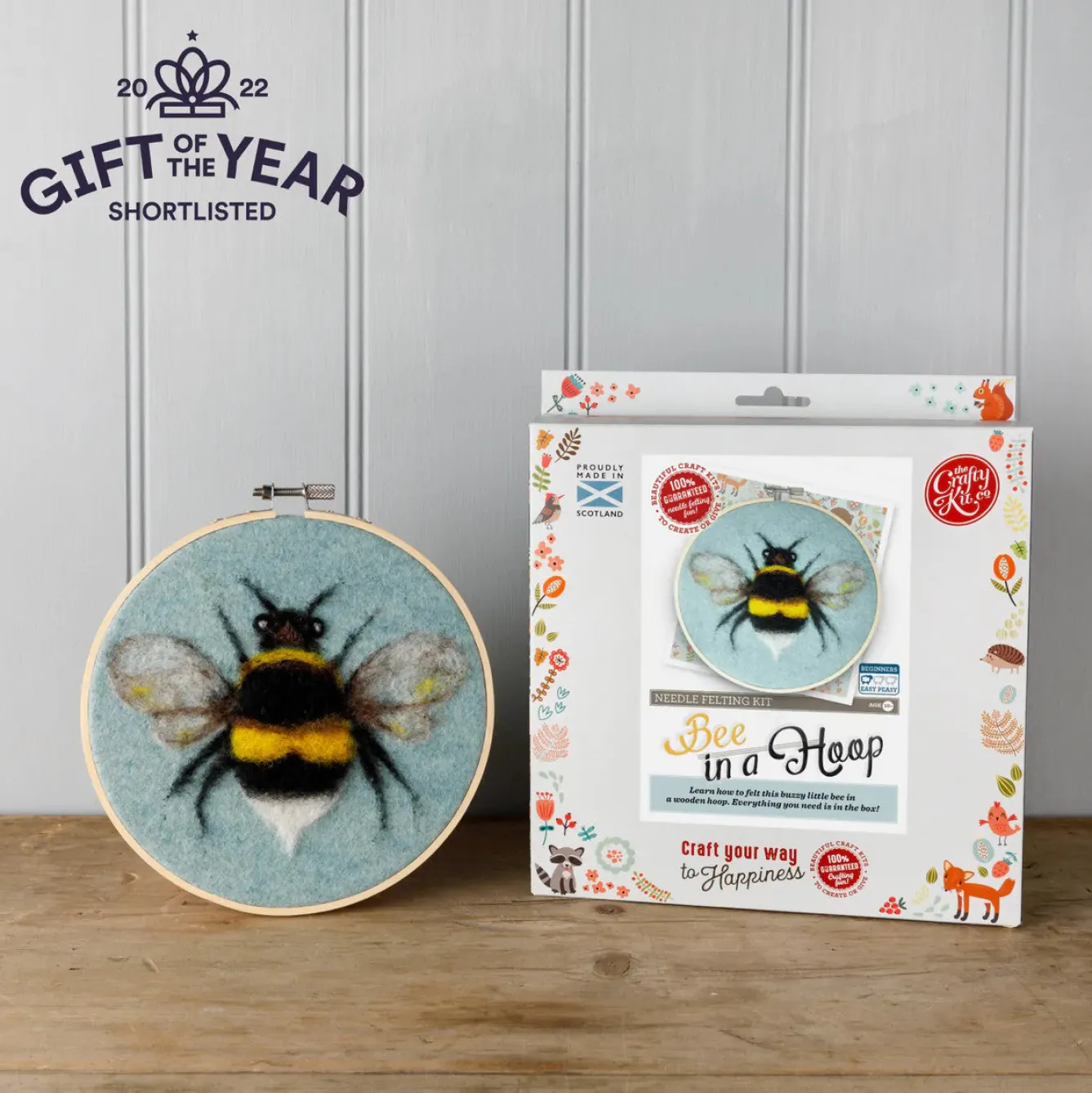 The Crafty Kit Co. Bee in a Hoop Needle Felting Kit- Crafts|Children