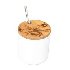 Selbrae Bee Oak & Ceramic Jar & Spoon Set Dish- Tea|Jam Pots