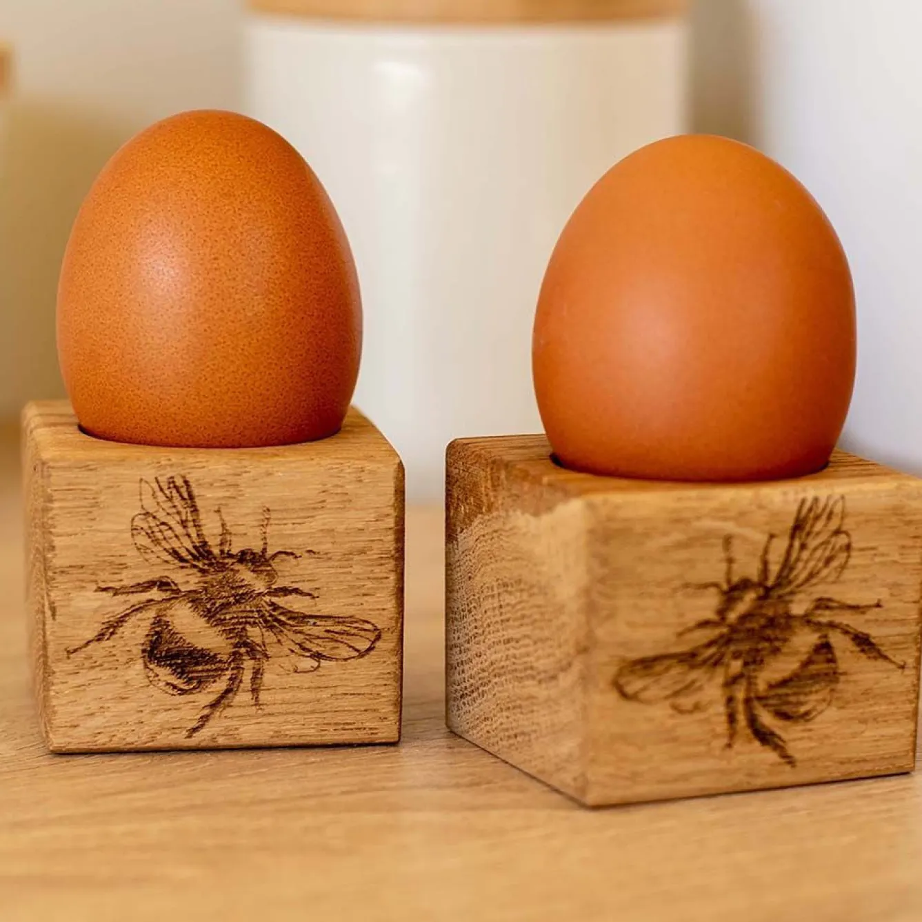 Selbrae Bee Oak Egg Cups - Set of 2- Tea|Egg Cups