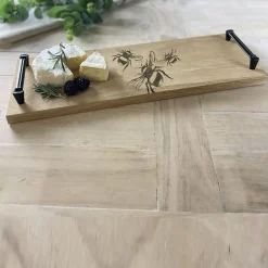 Selbrae Bee Oak Serving Tray with Burnished Steel Handles- Tea|Serving Plates & Boards
