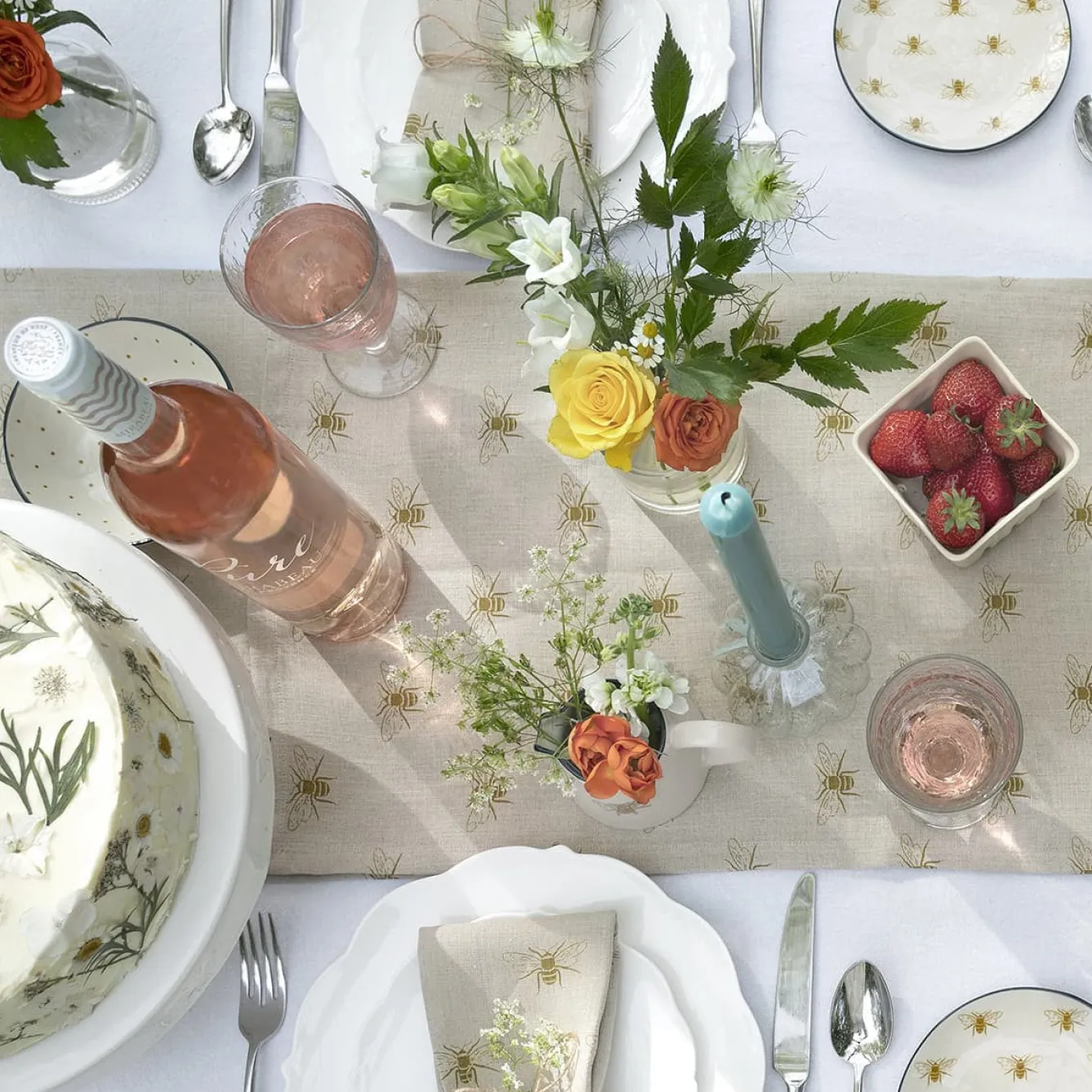 Sophie Allport Bees Linen Table Runner- Tea|Table Runners