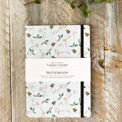 Toasted Crumpet Bees on Duck Egg Blue A5 Lined Notebook- Stationery