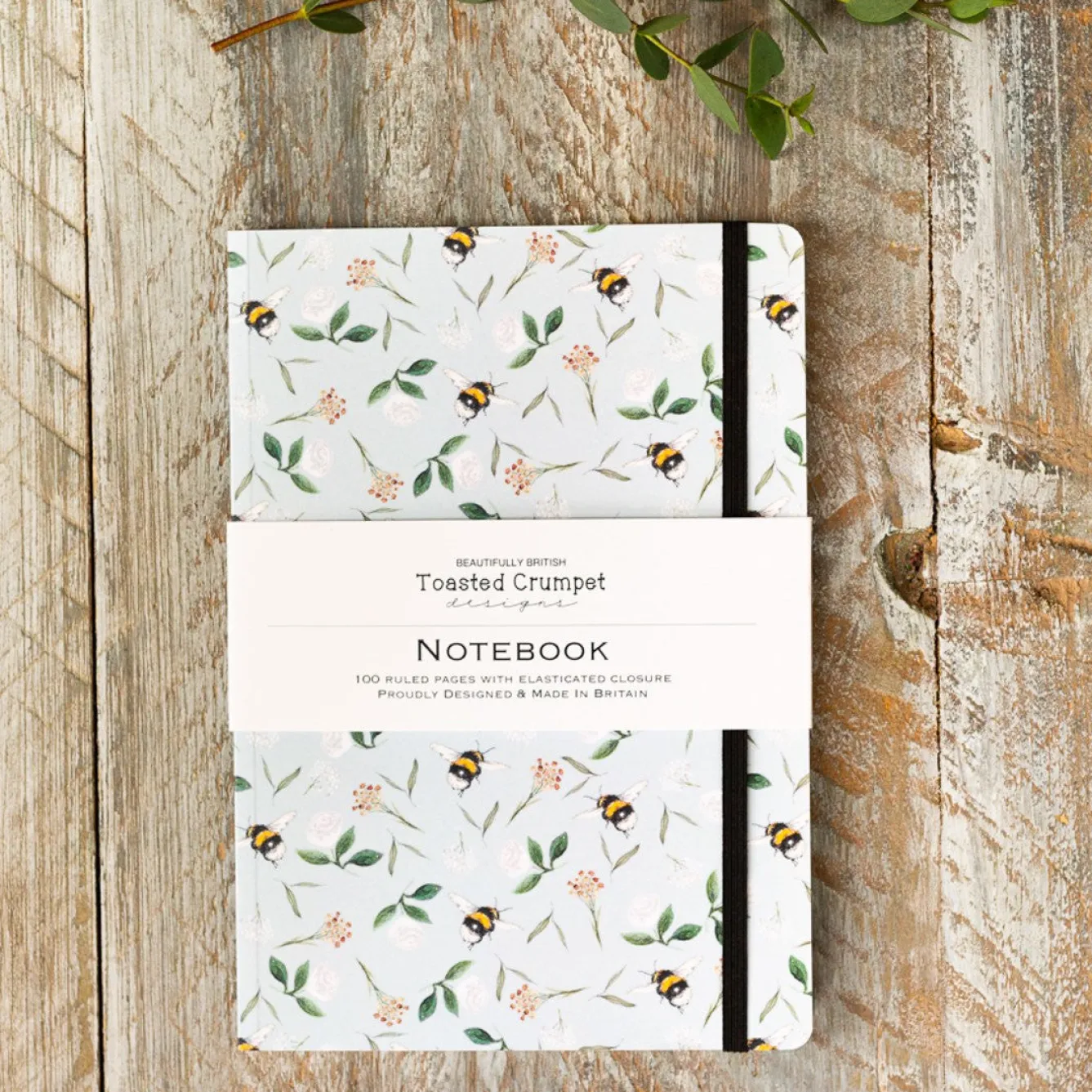 Toasted Crumpet Bees on Duck Egg Blue A5 Lined Notebook- Stationery