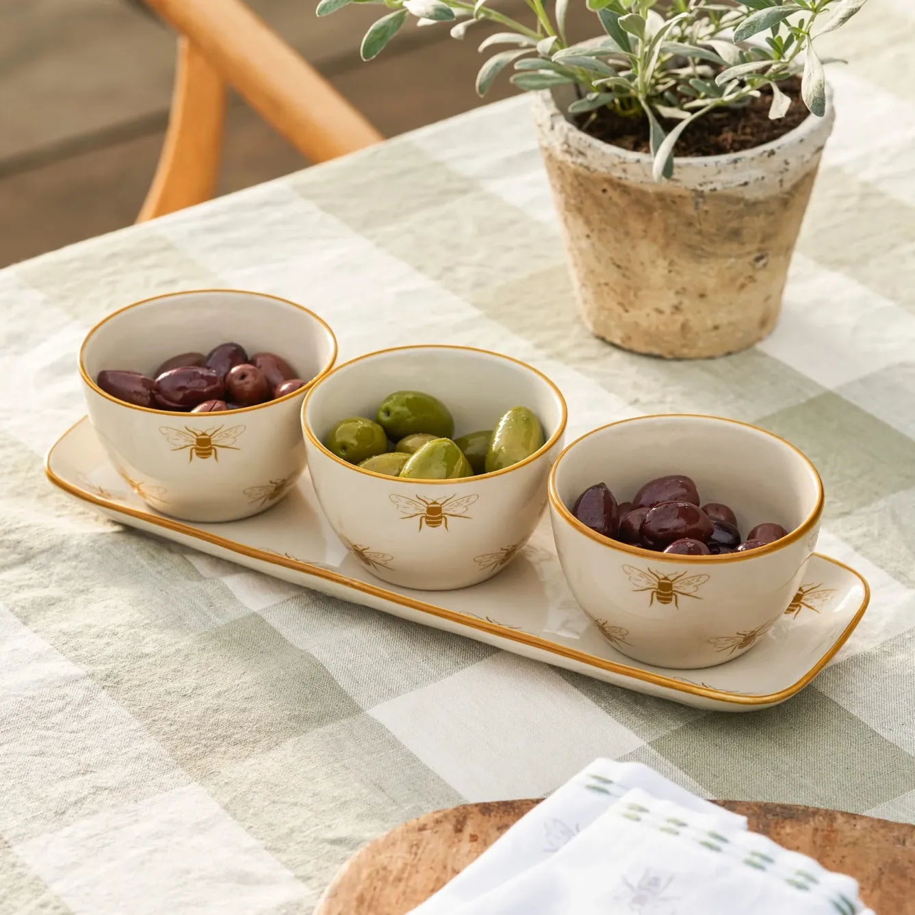 Sophie Allport Bees Stoneware set of 3 Nibbles Bowls- Bowls & Dishes