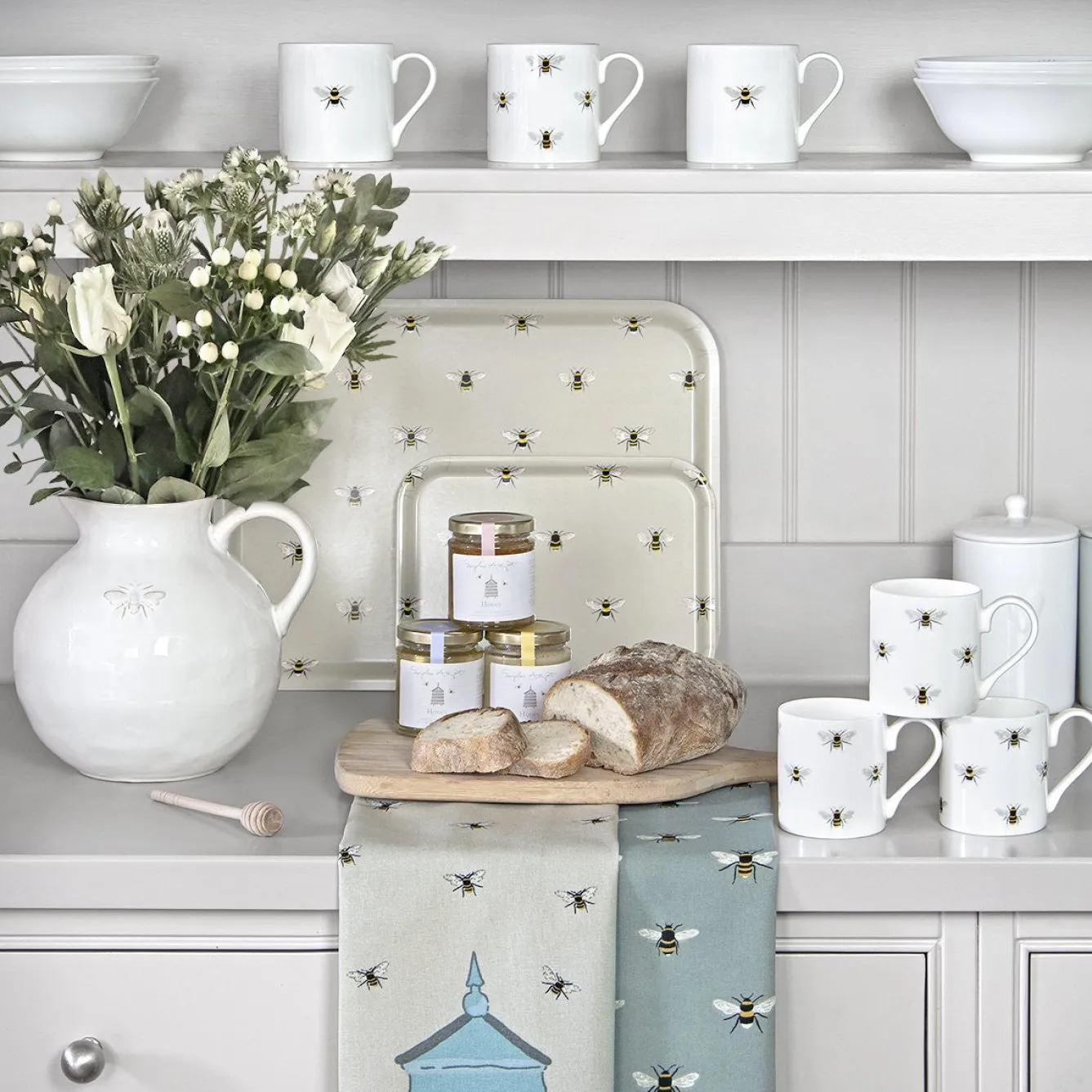 Sophie Allport Bees Teal Scene Tea Towel- Tea