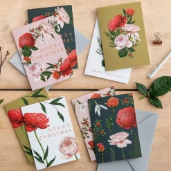 Catherine Lewis Berry Roses Range - Box of 8 Luxury Botanical Christmas Cards- Christmas Cards|Christmas