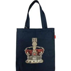 Signare Black Crown Flat Tote Bag- Royal|Pillows & Throws