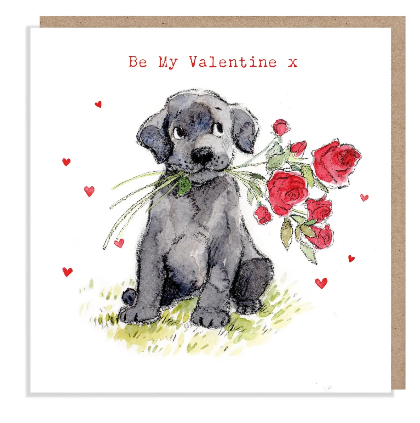 Paper Shed Design Black Labrador with Flowers "Be My Valentine" Greetings Card- Valentine's Day|Greeting Cards