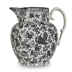 Burleigh Black Regal Peacock Etruscan Large Jug- Jugs