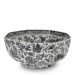 Burleigh Black Regal Peacock Octagonal Bowl- Bowls & Dishes