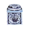 Elite Tins Blue & White Dome Lid Wavy Caddy- Tea|Tea Caddies