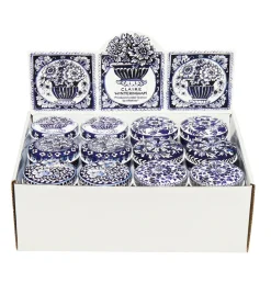 Elite Tins Blue & White Mini Round Tin- Flowers & Fruits