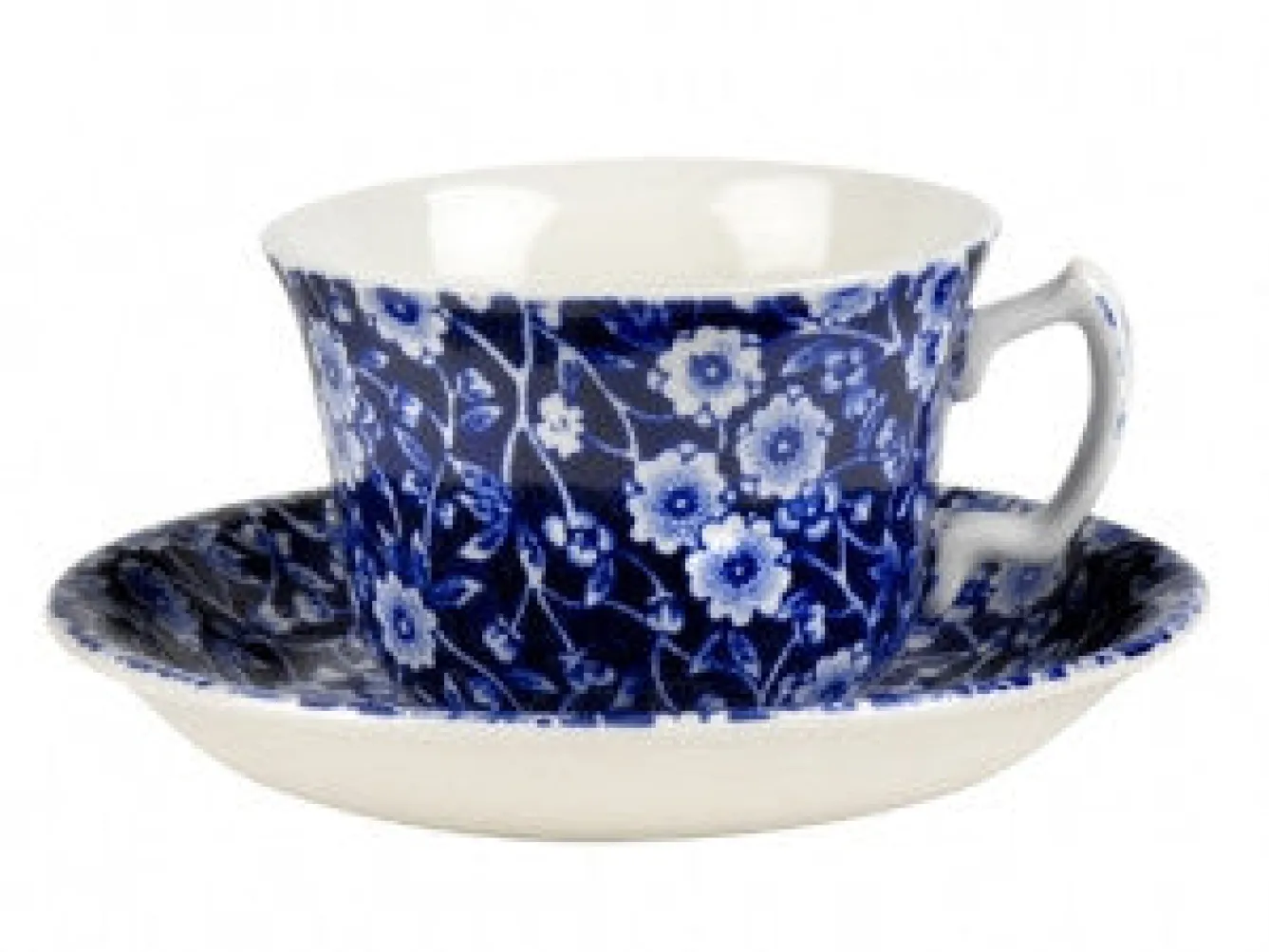 Burleigh Blue Calico Teacup and Saucer- Tea|Teacups