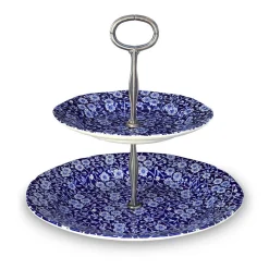 Burleigh Blue Calico 2 Tier Cake Stand- Serving Plates & Boards