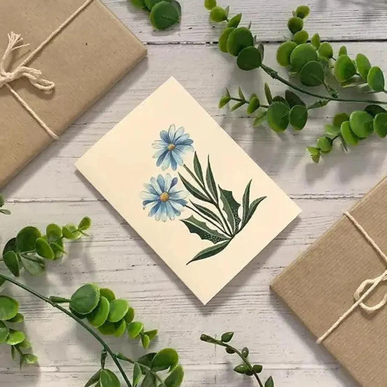 Becky Amelia Blue Daisies Greetings Card- Greeting Cards