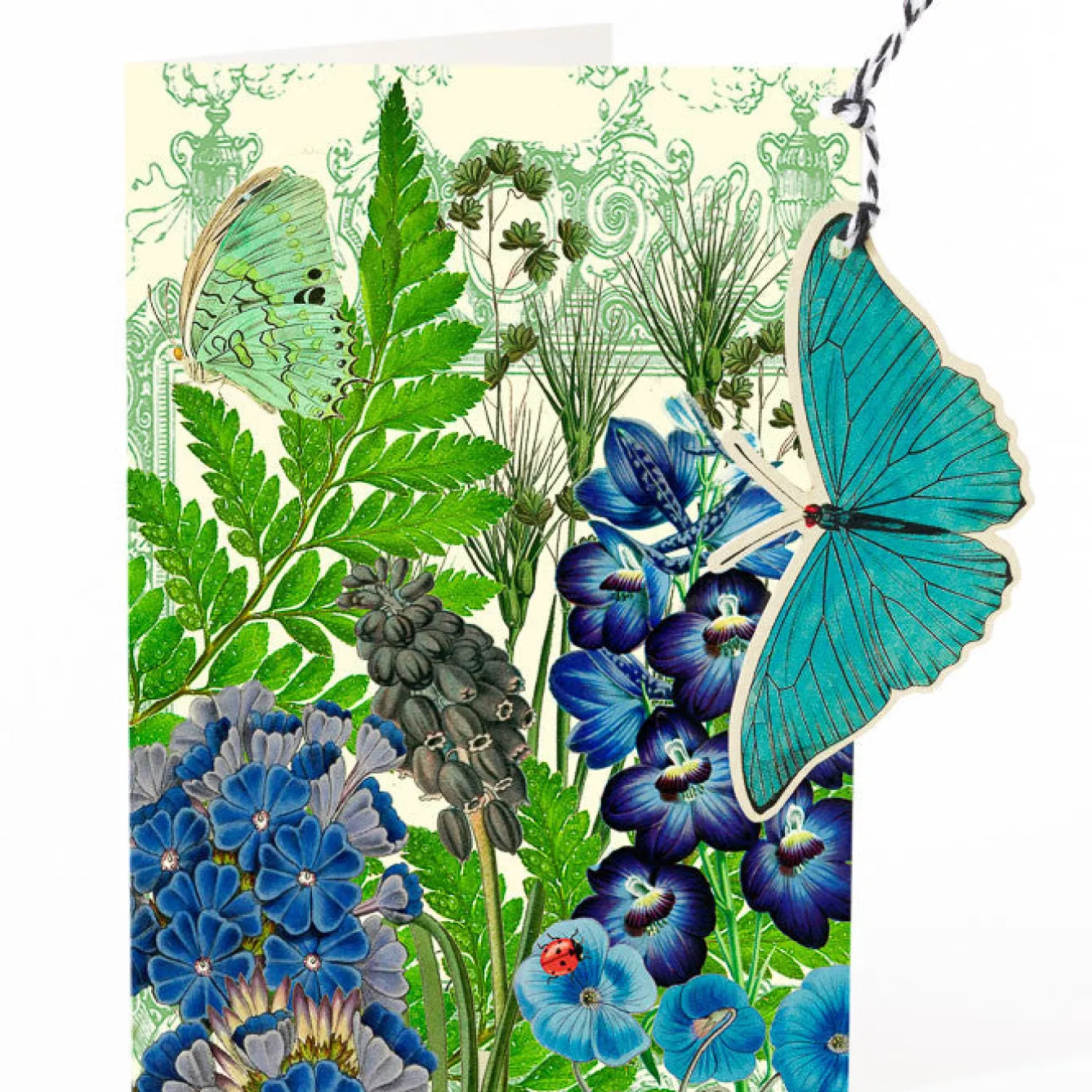 Madame Treacle Blue Garden Butterfly Hanging Fandangle Card- Greeting Cards