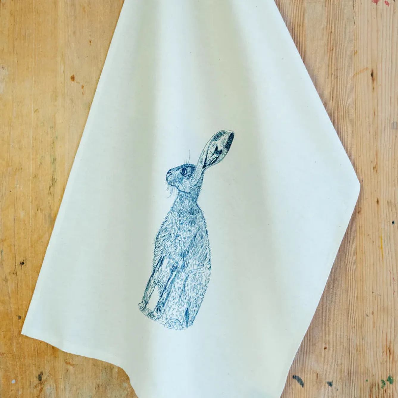Lottie Day Blue Hare Tea Towel- Tea|Tea Towels