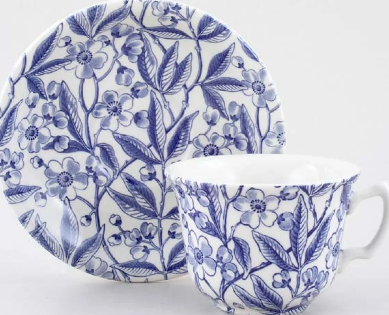 Burleigh Blue Prunus Teacup and Saucer- Tea|Teacups