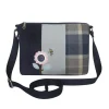 Earth Squared Bags Blue Tweed Applique Pink Sunflower Messenger Bag- Bags