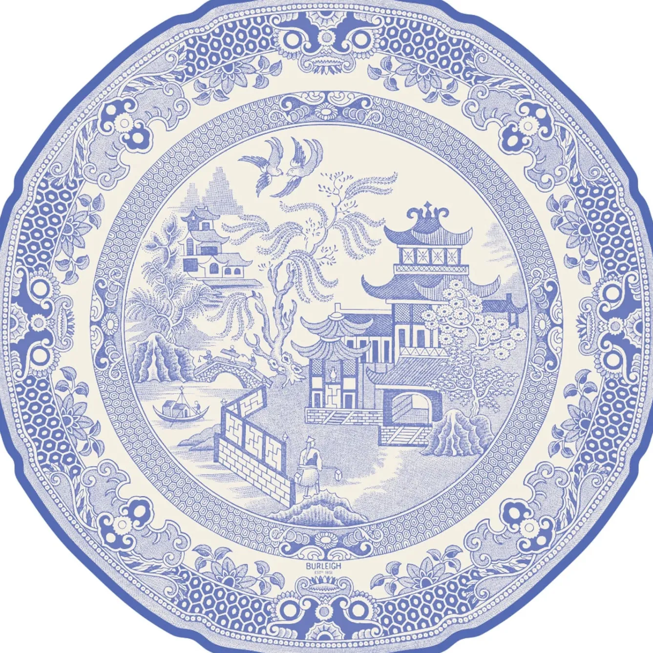 Burleigh Blue Willow 12 Die-Cut Paper Placemats- Placemats