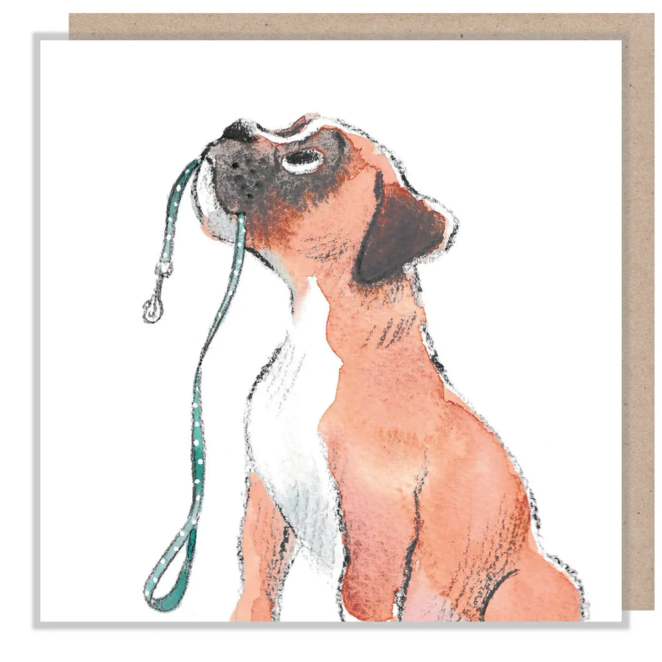 Paper Shed Design Boxer with Leash Greetings Card- Greeting Cards