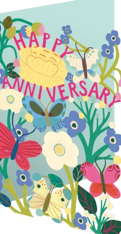 Roger La Borde Bright Butterflies Happy Anniversary Laser Greeting Card- Greeting Cards