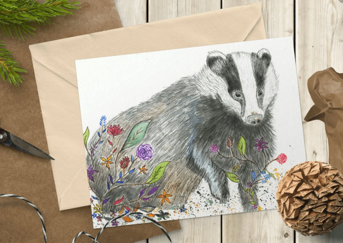 Jen Winnett Brockwell the Badger Blank Greetings Eco Card- Greeting Cards
