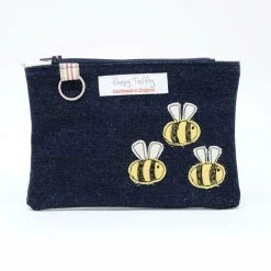Poppy Treffry Busy Bee Flat Embroidered Zip Purse with Keyring- Storage|Key Chains
