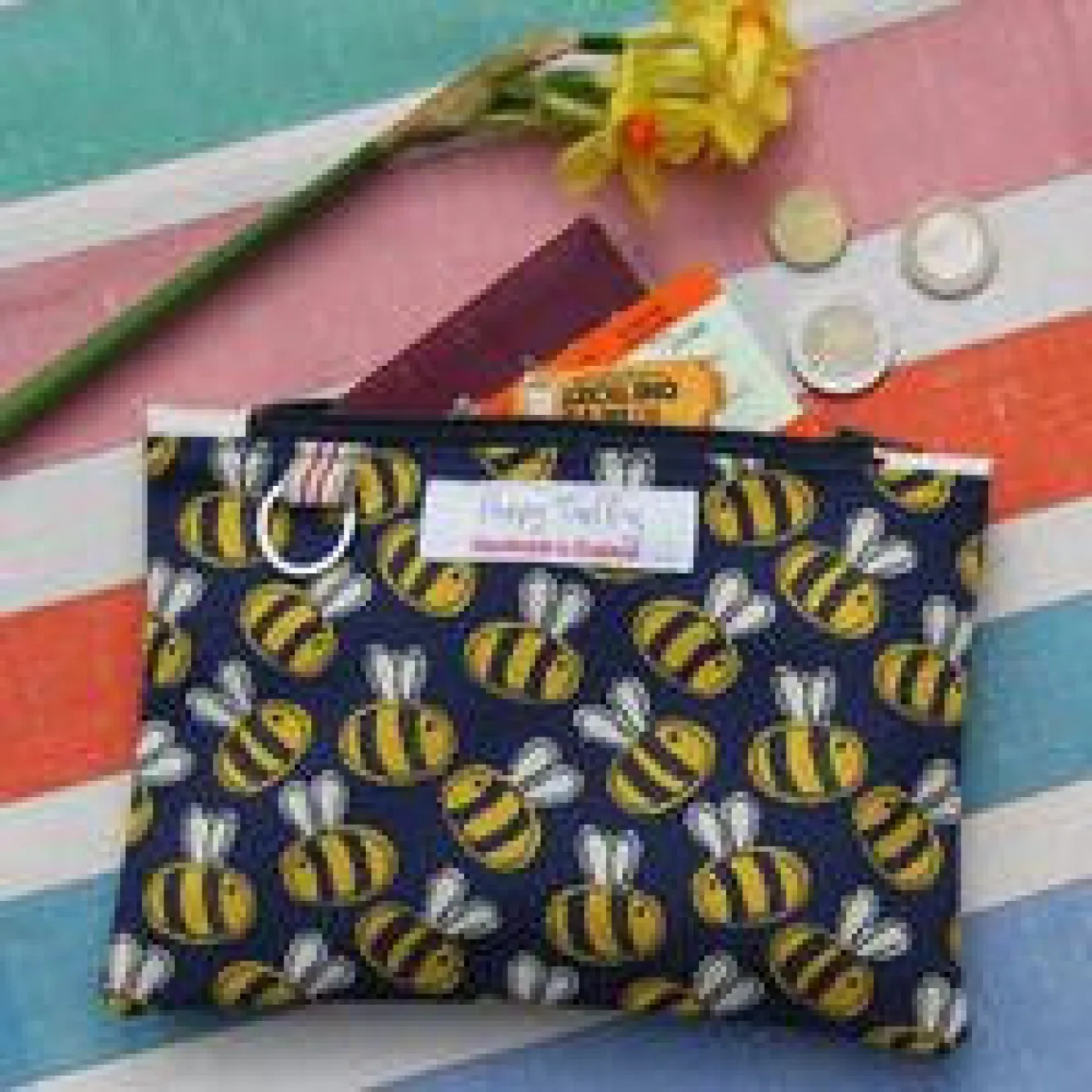 Poppy Treffry Busy Bee Flat Zip Purse with Keyring- Storage|Key Chains