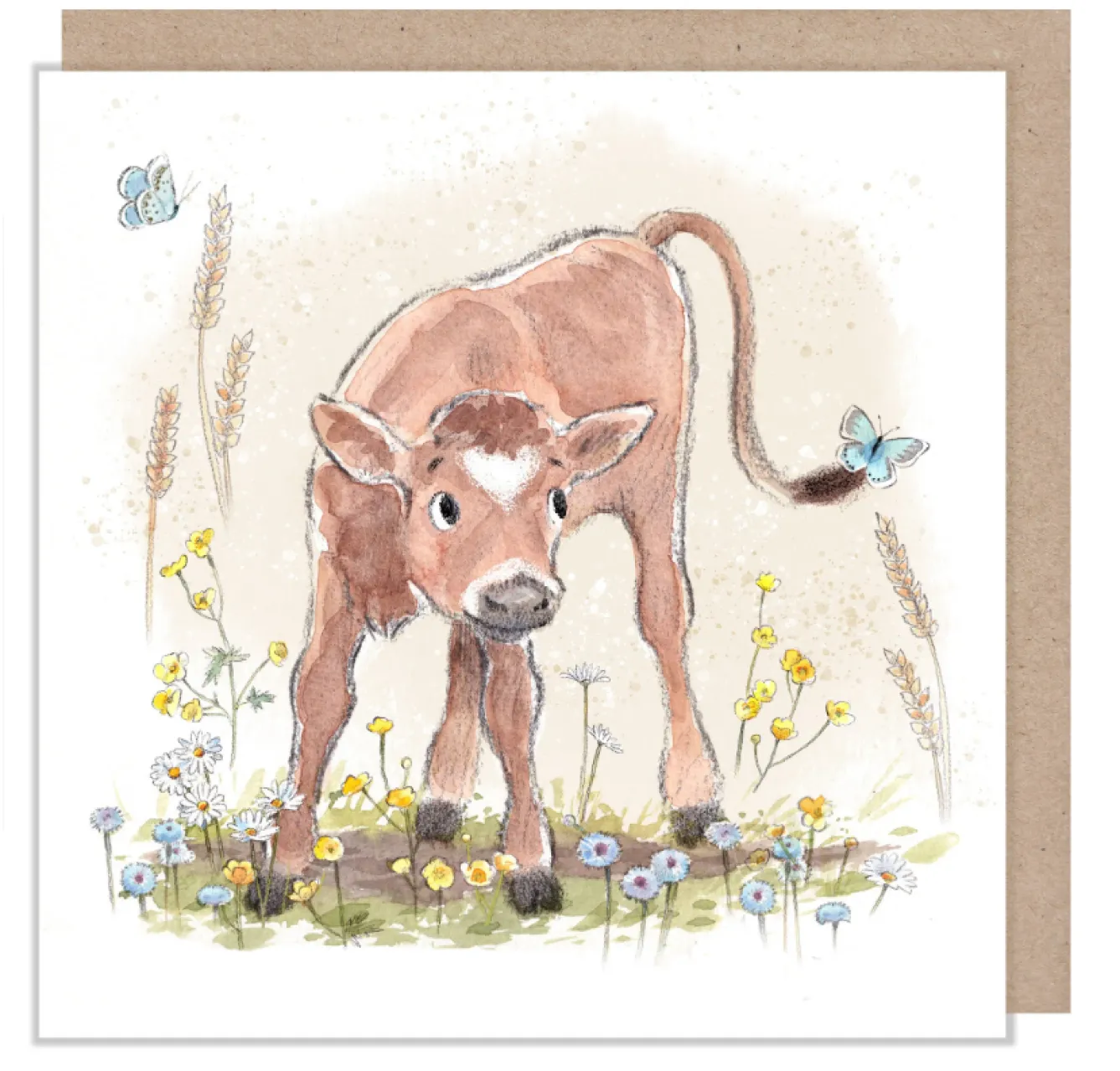 Paper Shed Design Calf With Butterflies Greetings Card- Greeting Cards