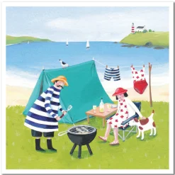 Emma Ball Camping by the Beach  Greetings Card- Greeting Cards