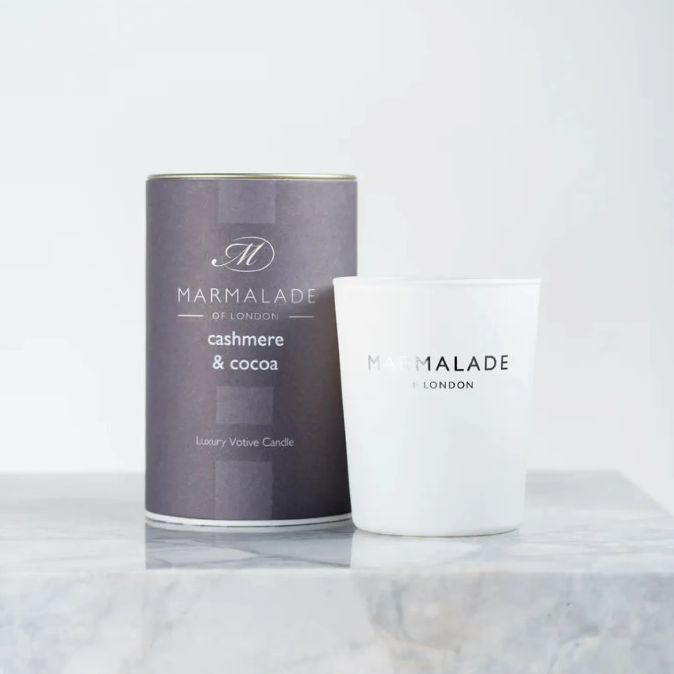 Marmalade of London Cashmere and Cocoa Luxury Glass Votive Candle- Home Fragrance