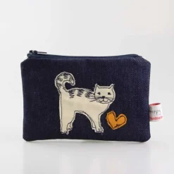 Poppy Treffry Cat Embroidered Flat Coin Purse- Storage|Bags