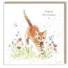 Paper Shed Design Cat Jumping through Flowers "Happy Birthday" Greetings Card- Greeting Cards