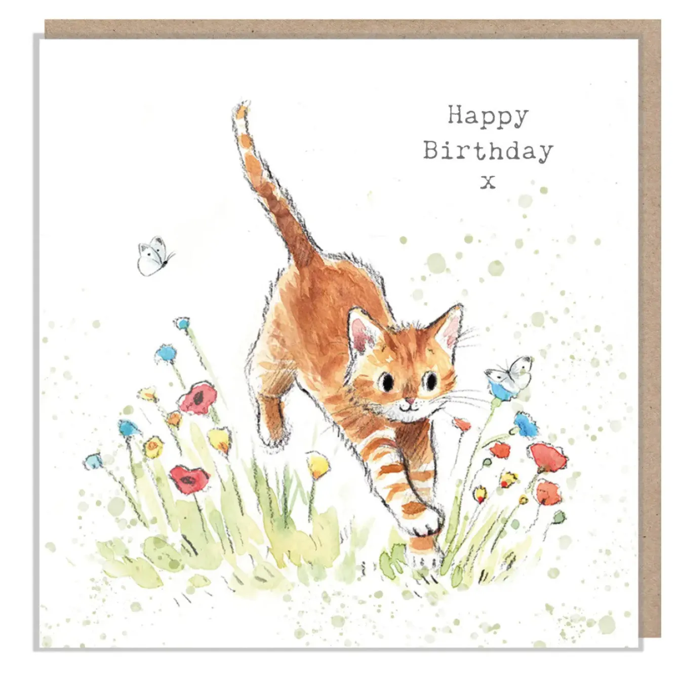 Paper Shed Design Cat Jumping through Flowers "Happy Birthday" Greetings Card- Greeting Cards