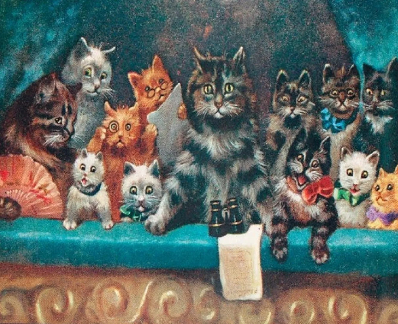 Madame Treacle Cats at the Theatre - Little Vintage Greeting Card- Greeting Cards