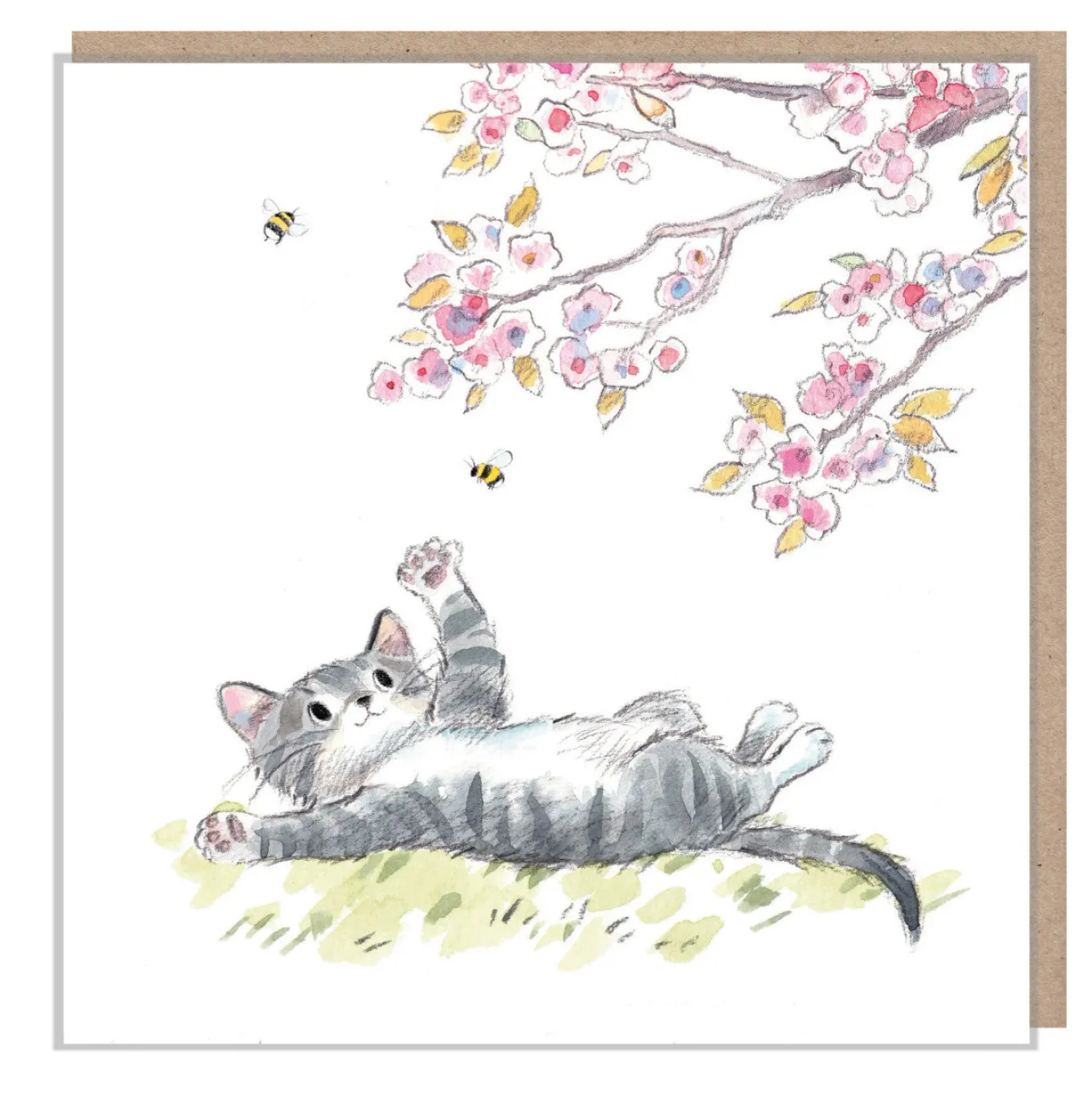 Paper Shed Design Cat Under Blossom Tree Greetings Card- Greeting Cards