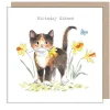 Paper Shed Design Cat with Daffodils "Birthday Wishes" Greetings Card- Greeting Cards