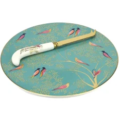 Sara Miller London Chelsea Collection Cheese Plate with Knife- Plates