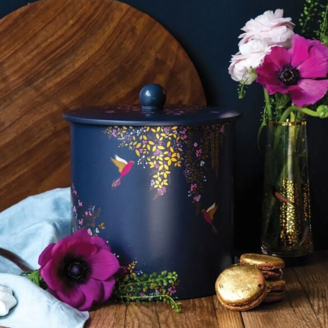 Sara Miller London Chelsea Navy Biscuit Barrel- Novelty|Storage