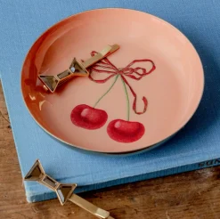 Roomytown Cherries Round Enamel Printed Tray- Trays|Stationery