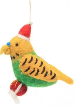 Amica Felt Christmas Budgie with a Present Felt Decoration- Christmas|Seasonal Decor